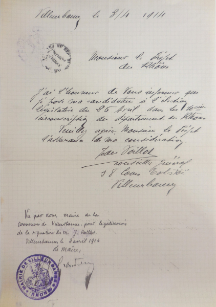 Déclaration de candidature Voillot 1914